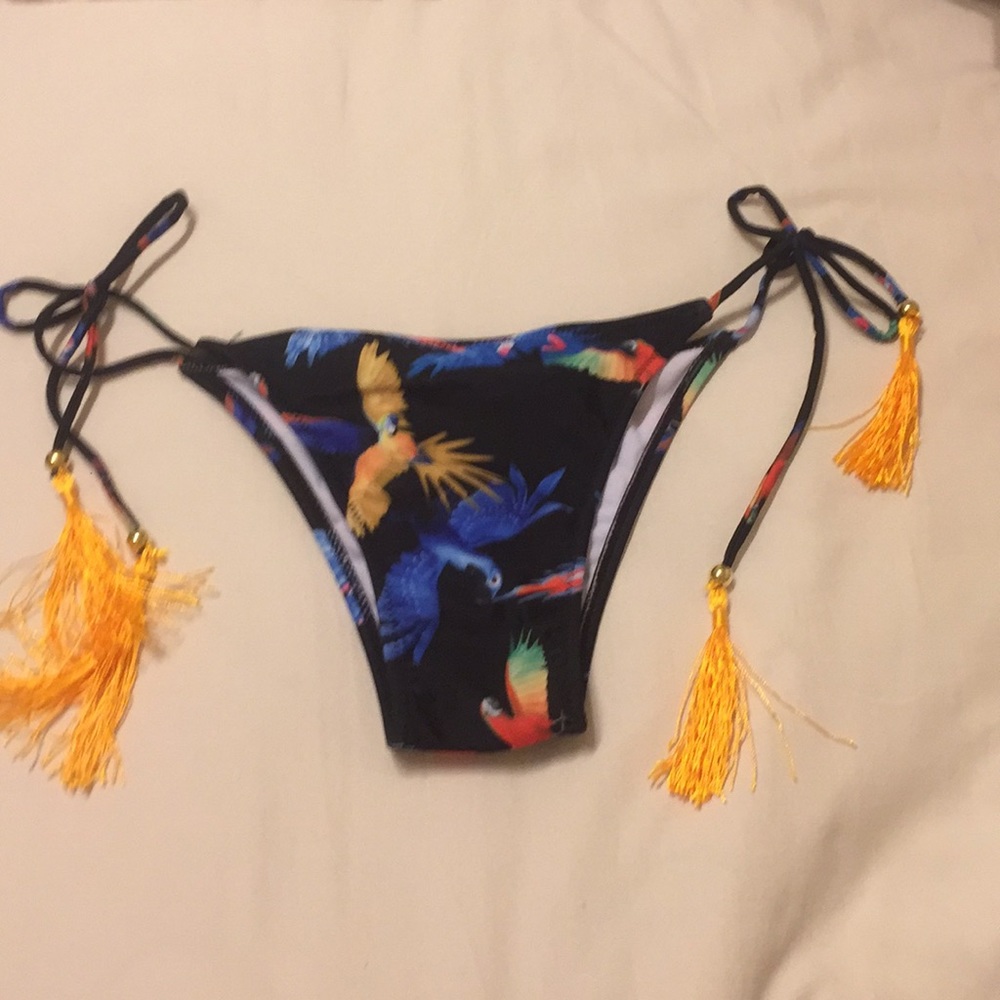 Navy tassel bird print bikini bottom